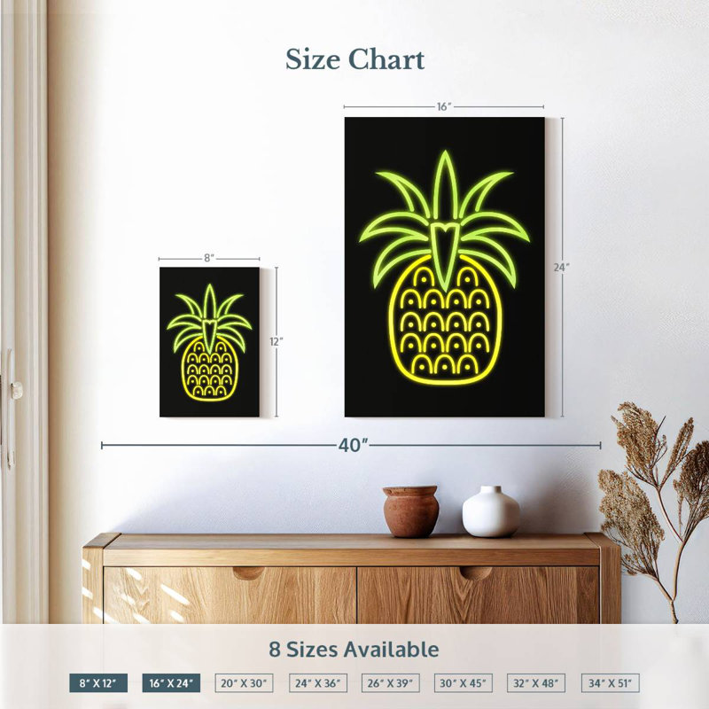 Yarlin Neon Pineapple, 12" H x 8" W