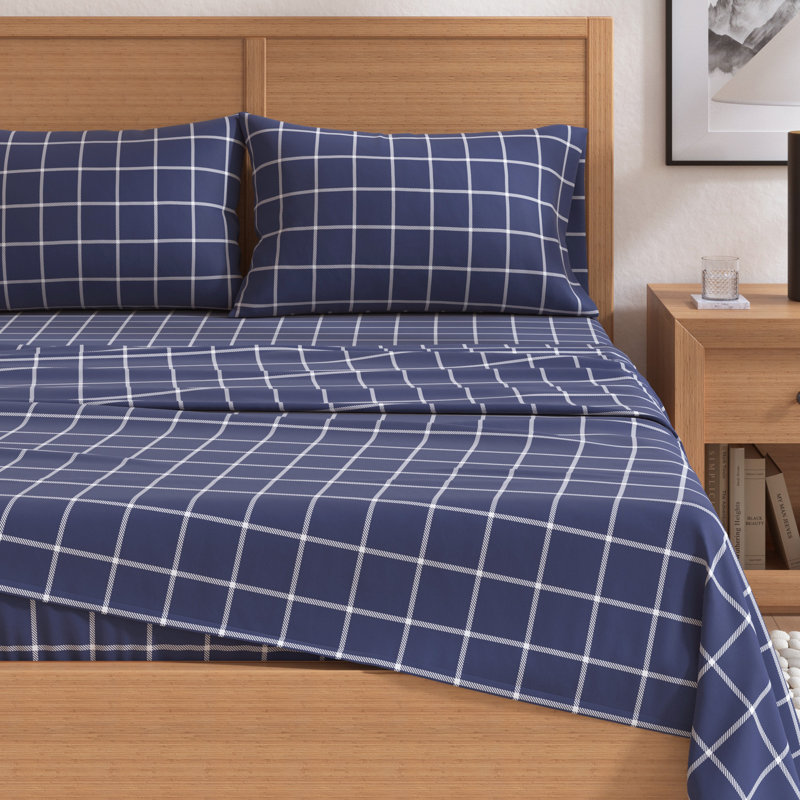 Full Size Navy and White Cotton Flannel Sheet Set
