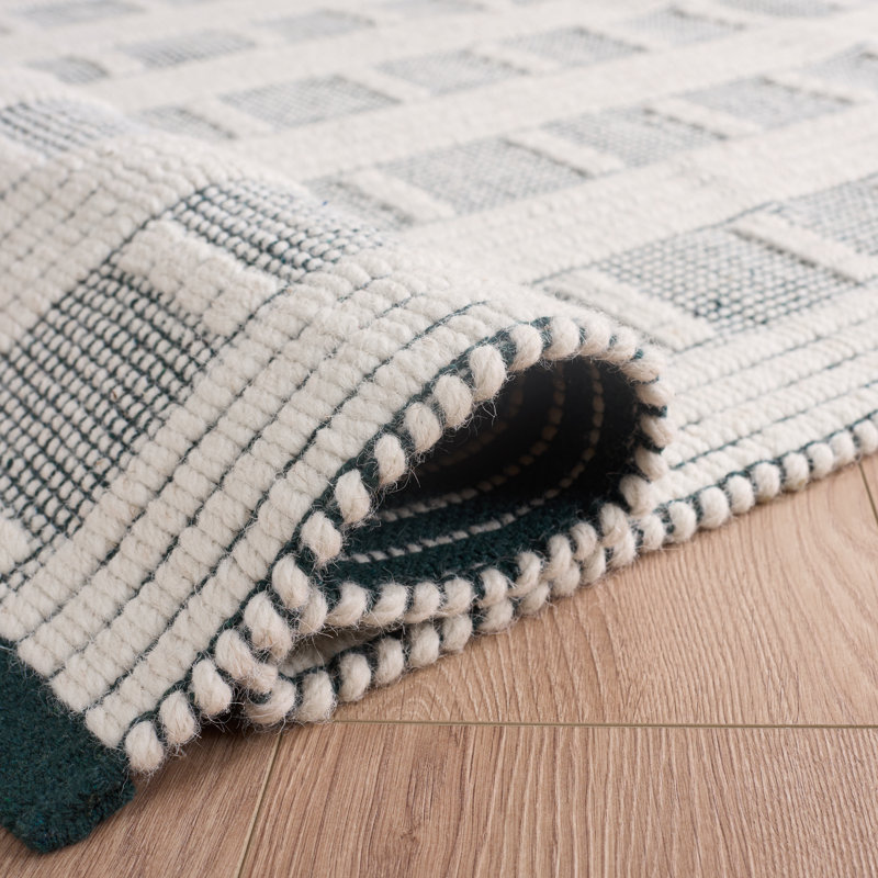 Vermont 951 Flatweave Wool/Cotton Geometric Rug in Green/Ivory, Rectangle 9' x 12', Green