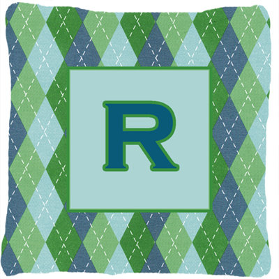 Monogramme initiale Argyle bleu intérieur/extérieur Throw Pillow