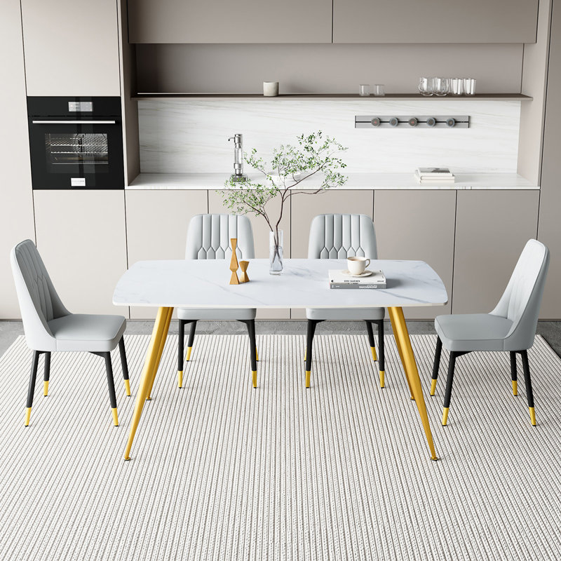 Ensemble repas en marbre, Gris clair, Or, 5
