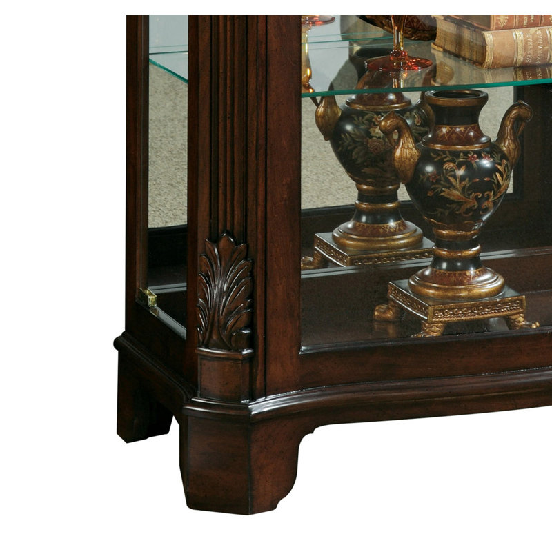 Distinguished Carved 3 Shelf Curio Cabinet in Cherry Brown
