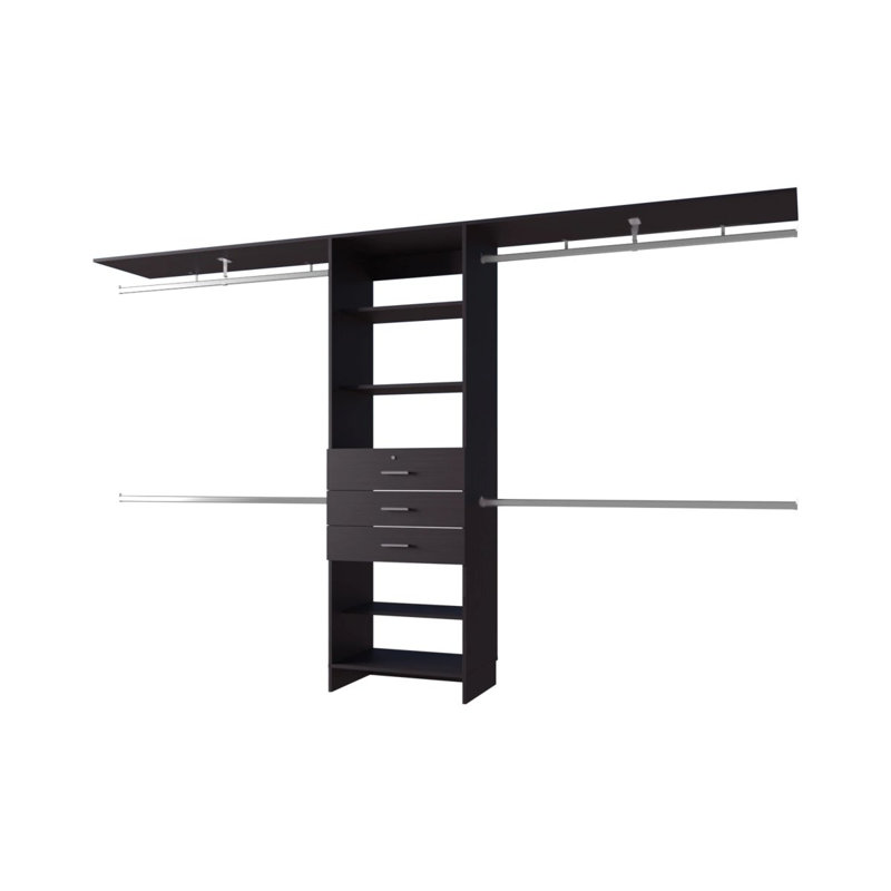 Brentwood 3Drawer 4Shelf Closet System Dark Walnut, 118.21"W x 15.24"D, Brown
