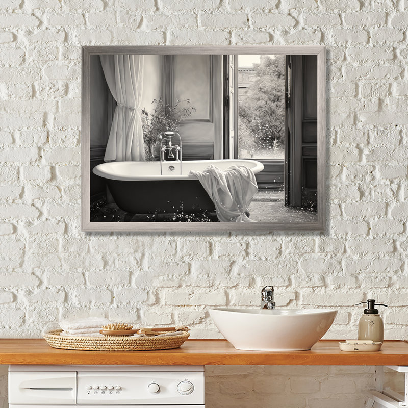 Minimalisme Bath of Serenity III - Laundry Art mural, H 16 po x l 32 po x P 1 po, Cadre flottant brun