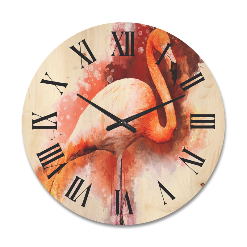 Portrait de l'horloge murale en bois Flamingo II, Très grand