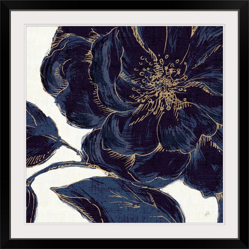 «Indigo Garden II», reproduction d'impression, Cadre noir, H 38 po x l 38 po x P 1 po