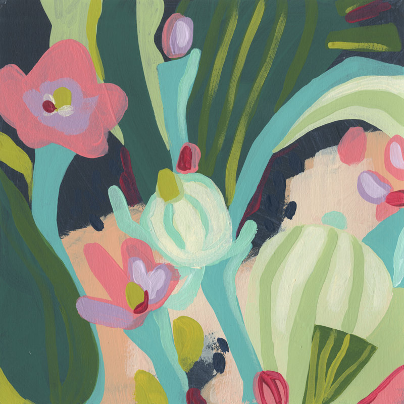 «Tropical Celebration I» par June Erica Vess - peinture sur toile tendue, H 20 po x l 20 po