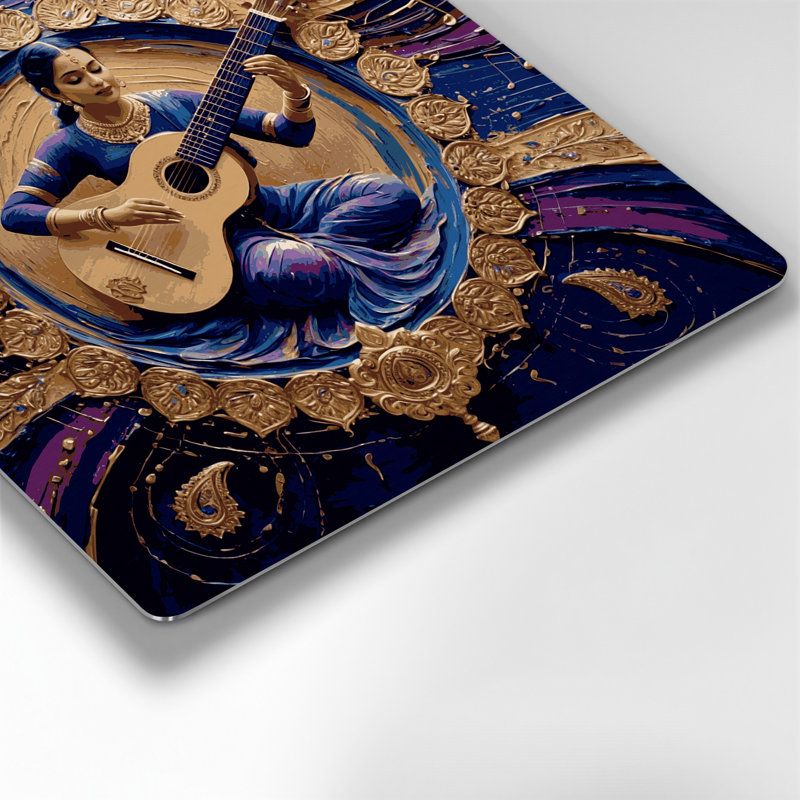 «Music Sitar», art mural en métal bleu, H 12 po x l 12 po
