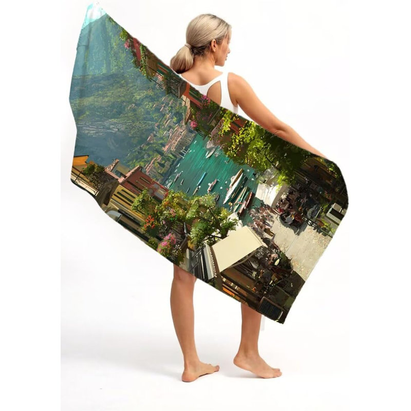 Serviette de plage paysage en microfibre surdimensionnée et très grande taille TG
