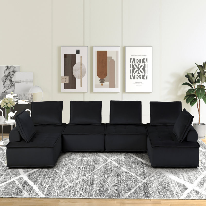 Basic Sectional Sofa, 160" Velvet 6-Seater U-Shape Modular  Sofa Sofa