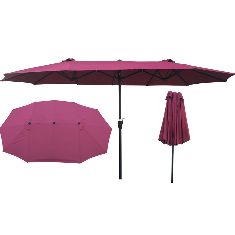Très grand parasol 15 pi x 9 pi résistant aux intempéries - double avec manivelle et évents pour terrasse de jardin