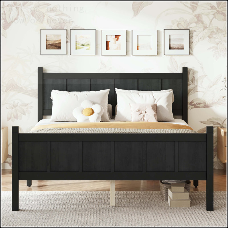 Twin Size Flat Panel Bed with Shaker and Farmhouse Style Design, Full, Black
