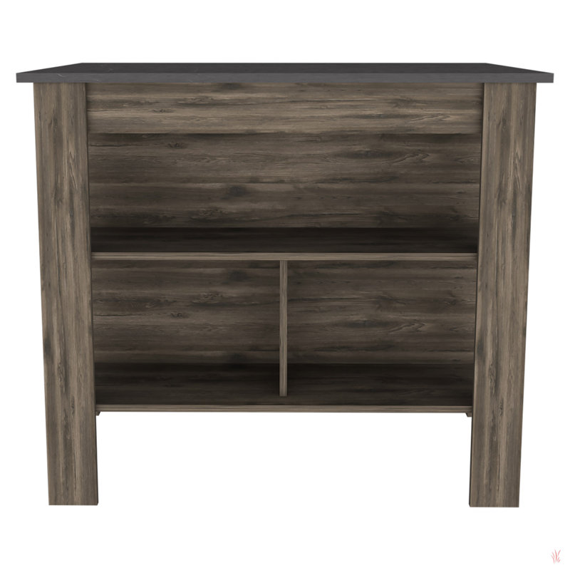 Îlot de cuisine, quatre pieds, trois tablettes, Gris foncé, Brun