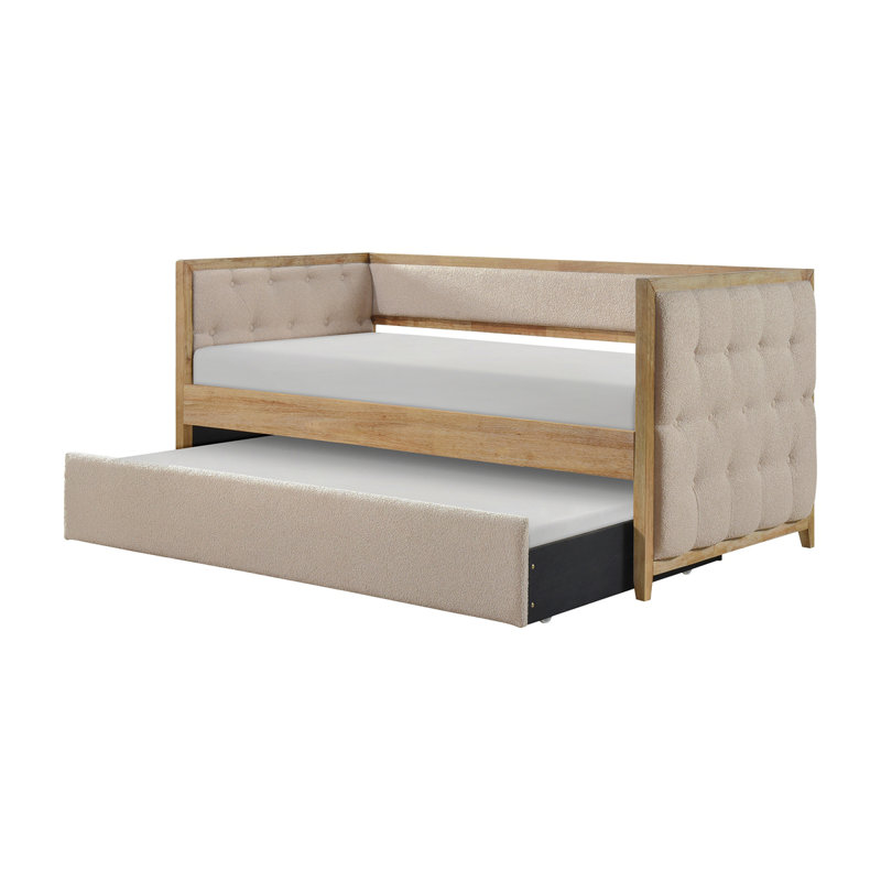 Lit de jour moderne 1pc avec lit gigogne escamotable beige Boucle touffeté chambre à coucher Mobilier de style transitionnel finition naturelle