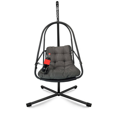 Swing Egg Chair With Stand Indoor Outdoor Wicker Rattan Patio Basket Hanging Chair With C Type Bracket