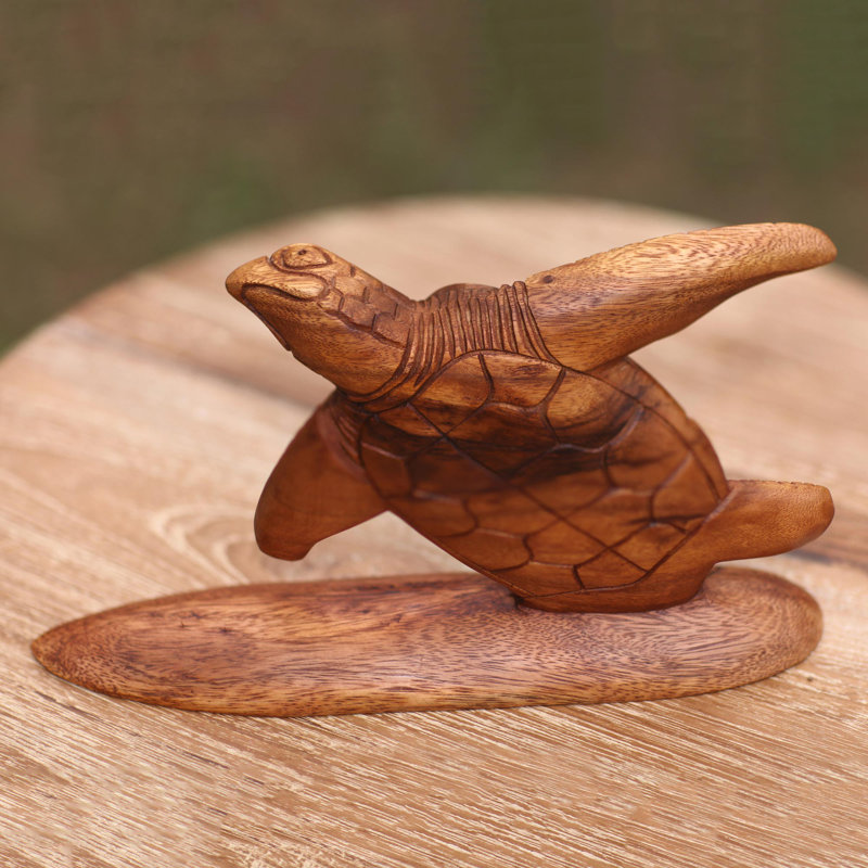 Wood Turtle on Surf Board Sculpture