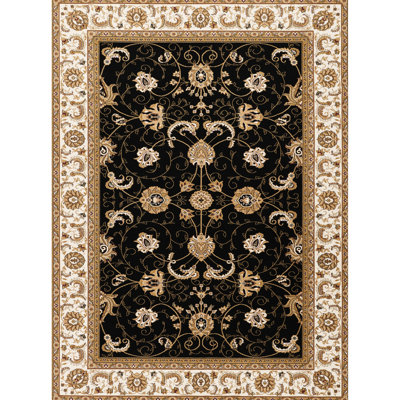 24 In. X 36 In., Black And , Traditional Victorian Area Rug, Machine - Made, Patterns, 100% Polypropylene 4.33 Lb, Classic All Over Stain , High Traffic Laundry Rooms
