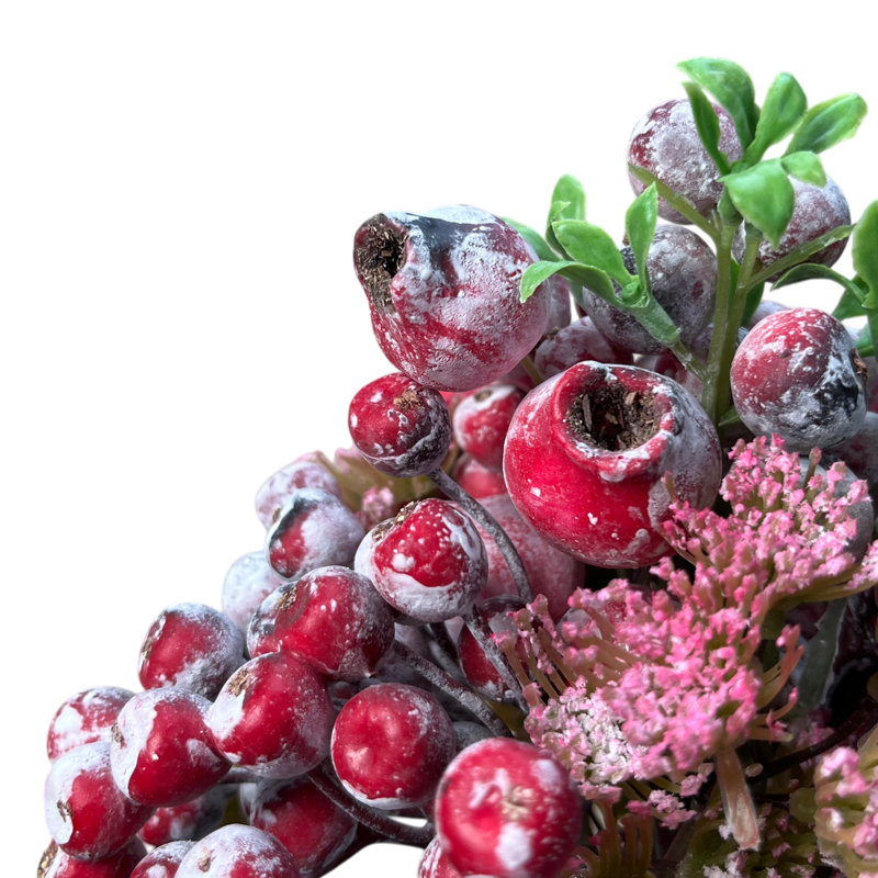 Bouquet de fleurs de baies artificielles rouges avec verdure, fausses tiges florales réalistes pour vase, centre de table de Noël