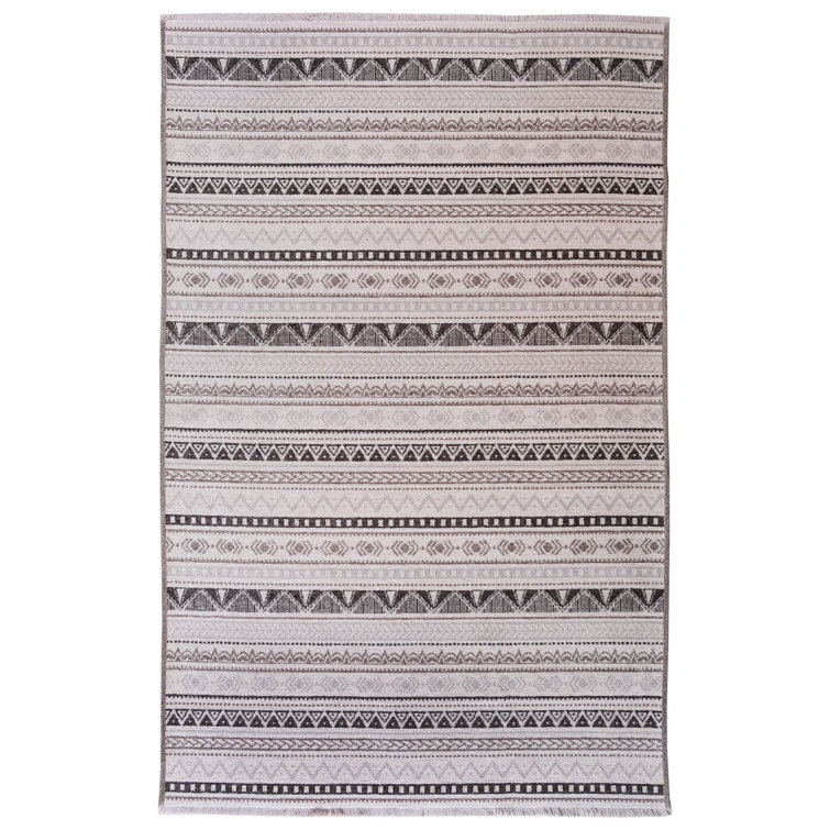 ALFA RICH Black Gray Washable Cotton Area Rugs for Living Room Bedroom Kitchen Dining