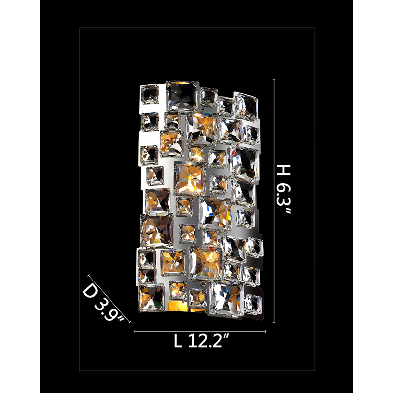 Applique murale carrée en cristal 1 lumière Modern, 6,2" H x 12,2" L x 3,9" D