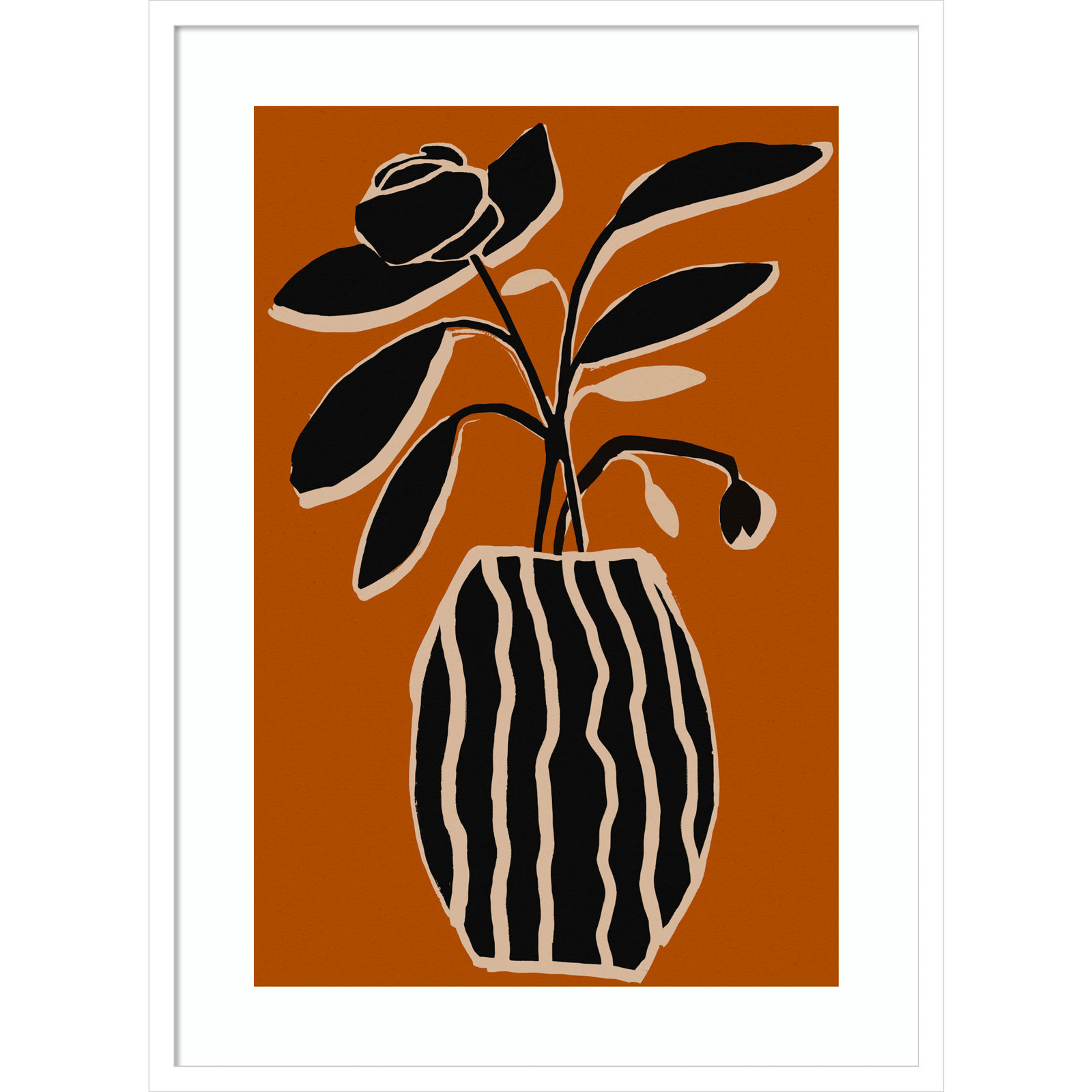 Ochre Still Life No 5 by Treechild, White Framed, 33" H x 24" W x 1" D