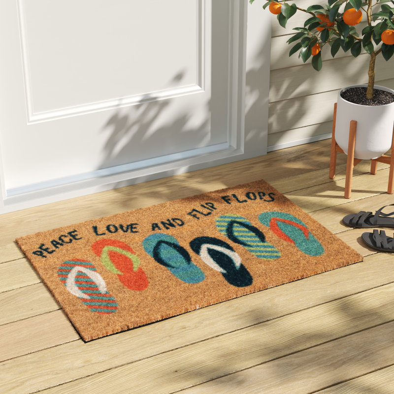 Tapis d'entrée antidérapant Gunnell, L 24 po x L 36 po, Brun clair / bleu / orange / blanc