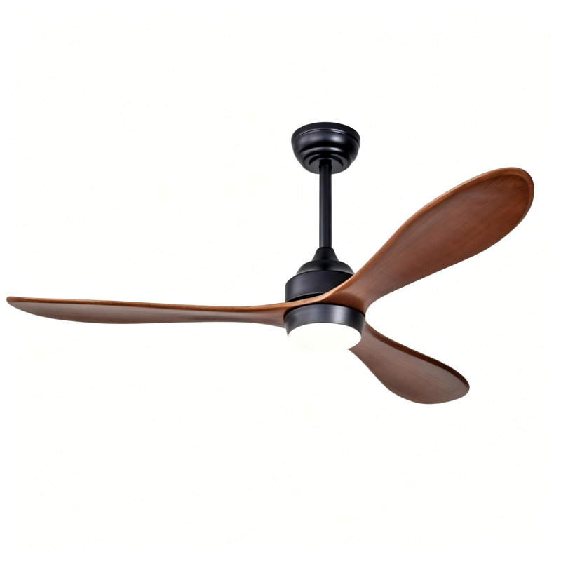 Modern 52" Black Ceiling Fan with Light, Matte Black, Red Wood