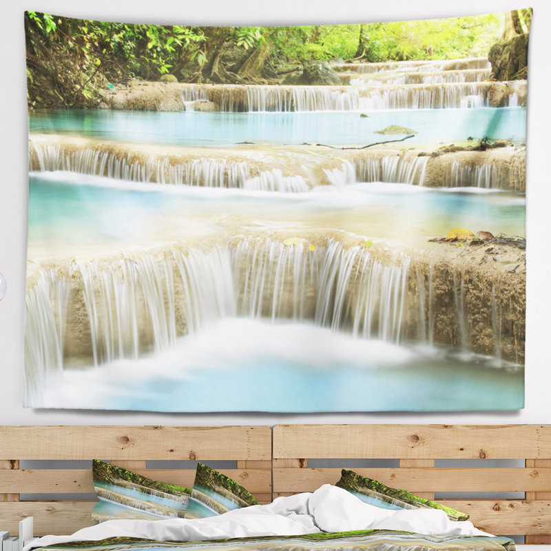Photographie blue erawan cascade paysage tapisserie, H 50 po x l 60 po