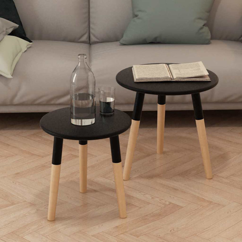 Ensemble de 2 tables d'appoint en bois de pin massif noir