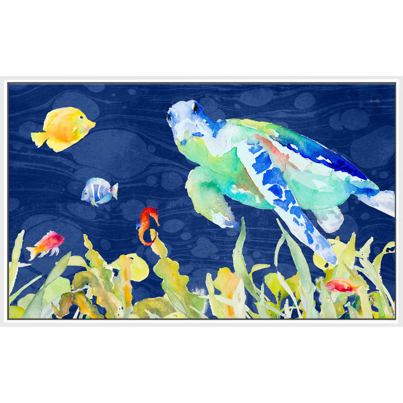 «Evening Swims», reproduction de peinture à l'aquarelle, H 21,5 po x l 33,5 po x P 2 po, Cadre flottant blanc