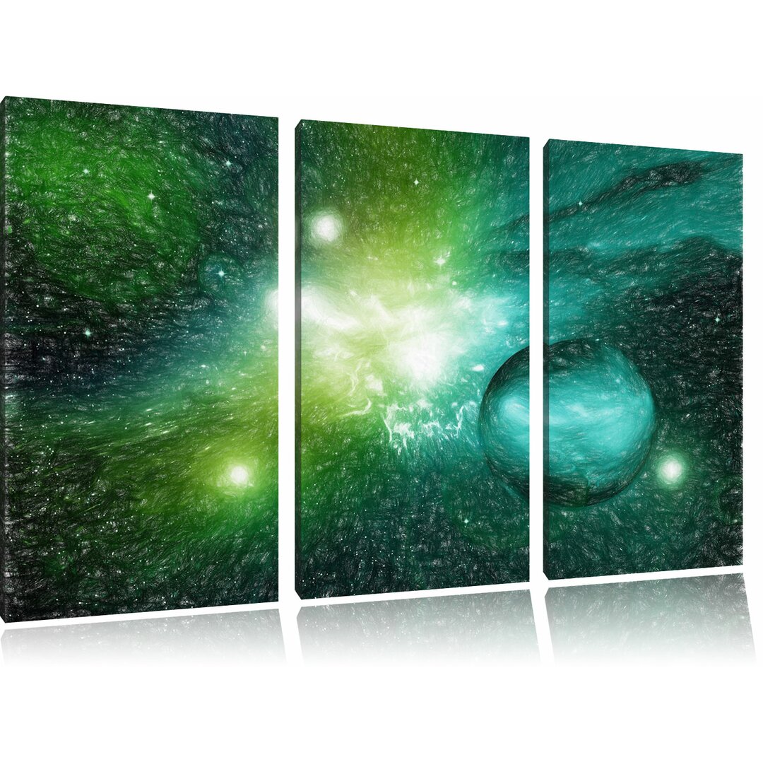 3-tlg. Leinwandbilder-Set „Sternenstaub und Gasnebel in einer fernen Galaxie“, Grafikdruck