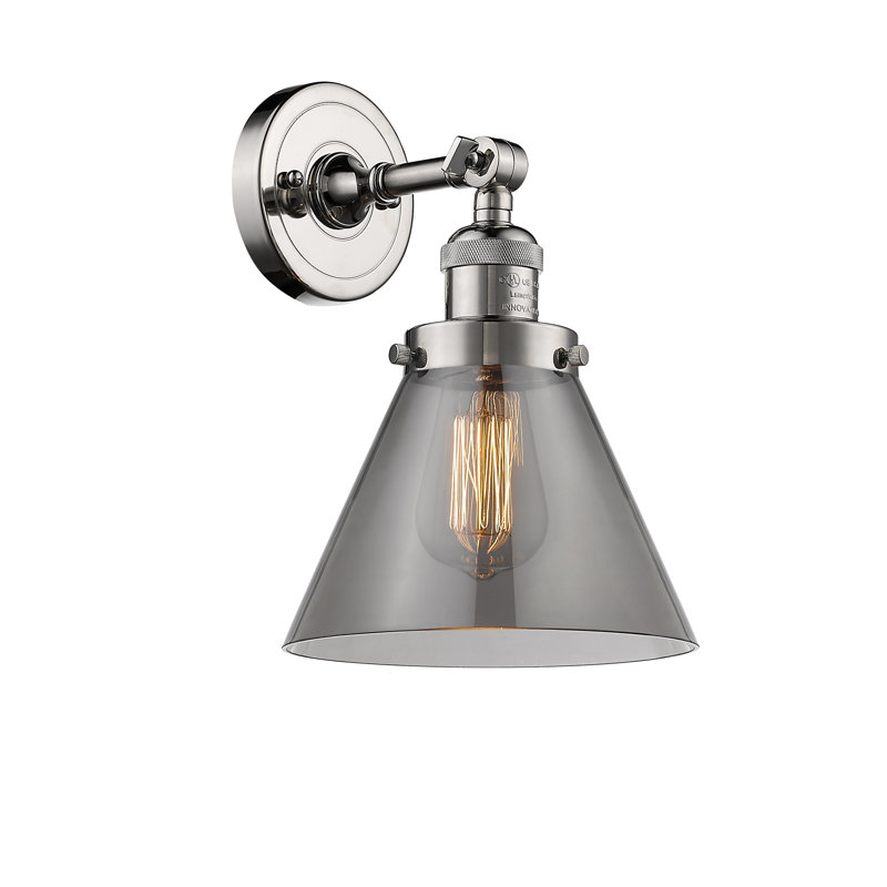 Cone 2 Light Tiltable Bath Vanity Light, 6 Watt Vinage LED Bulb, Smoked, Polished Nickel