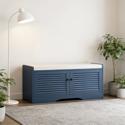 Banc de rangement pour chaussures avec siège rembourré amovible, banc de porte d'entrée avec tablette réglable et charnières à fermeture en douceur pour l'organisation du salon ou de la chambre à coucher