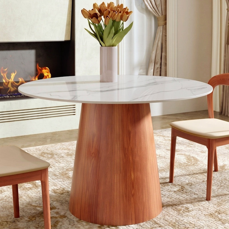 Petite table de salle à manger Bobrow, Blanc montagne enneigée, Brun, H 29,5 po x L 43,31 po x l 43,31 po