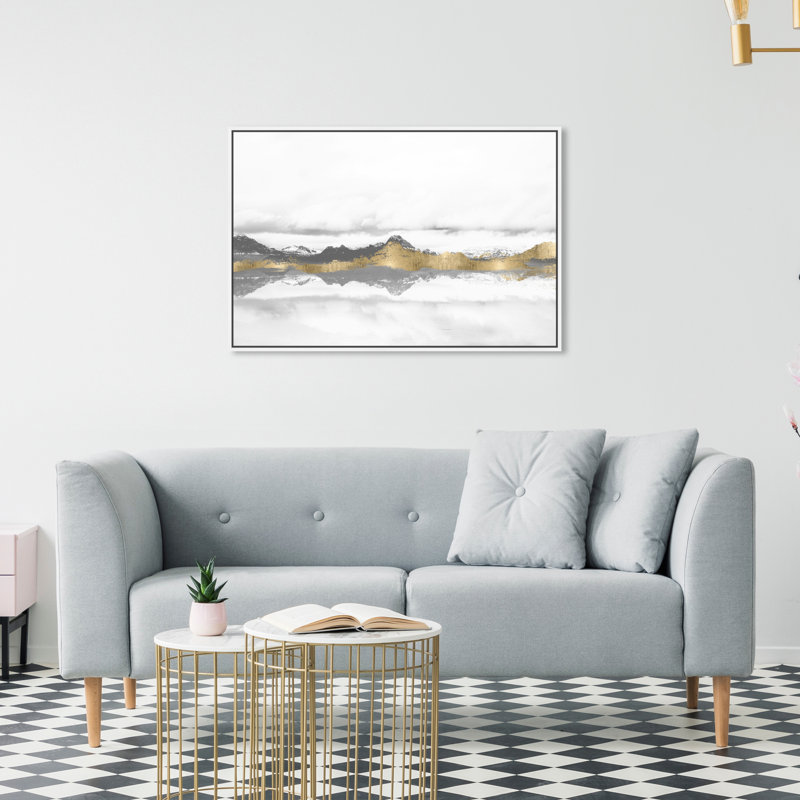 «Abstract Stood Still and Wondered Gold Mountains», reproduction d'art graphique sur toile tendue, H 20 po x l 30 po, Blanc