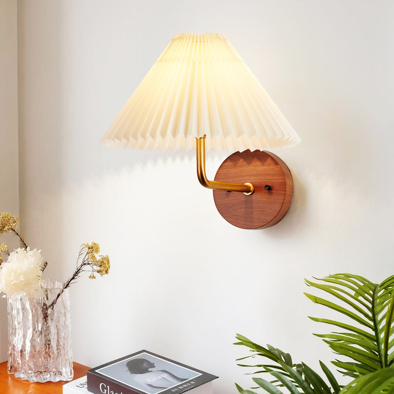 Oakwood 1-Light Modern Dimmable Flush Mounted Wall Sconce in Brushed Gold with White Parchment Paper Shade, White