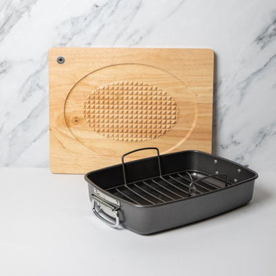MasterClass Roasting Pan with Rack, Meat Thermometer and Carving Board