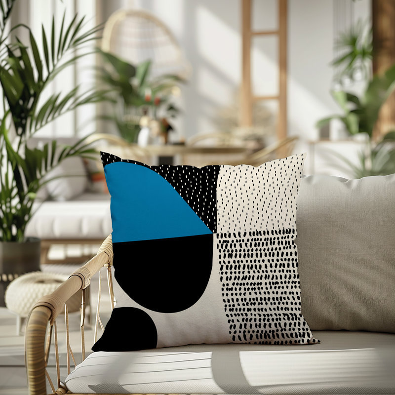 Coussin carré intérieur / extérieur pia, H 15 po x l 15 po, Turquoise / noir / blanc cassé
