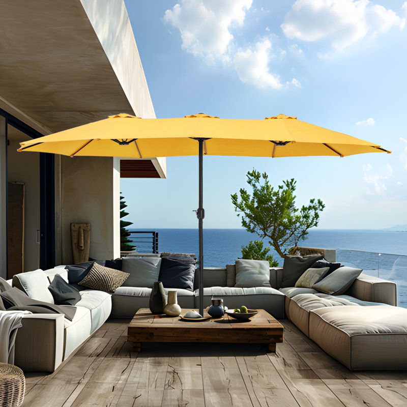 Parasol de marché rectangulaire de 15 pi x 9 pi avec base Nyasia, jaune doré (sable non inclus), Jaune doré