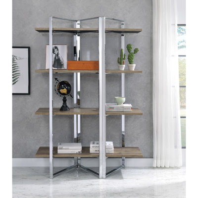 Bibliothèque naturelle et à 4 tablettes - Rangement polyvalent pour bibliothèque moderne en métal et bois