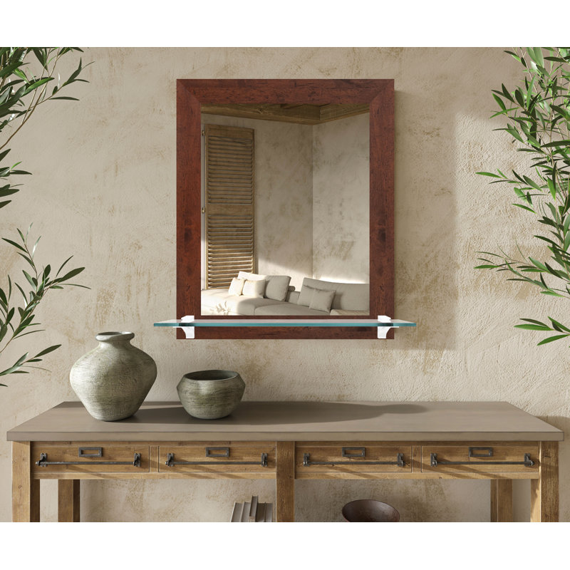 Miroir Millwood Pines avec tablette en verre, Noyer foncé / blanc