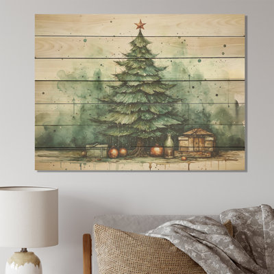 Minimalism Christmas Tree Forest III - Tree Pine On Wood Print