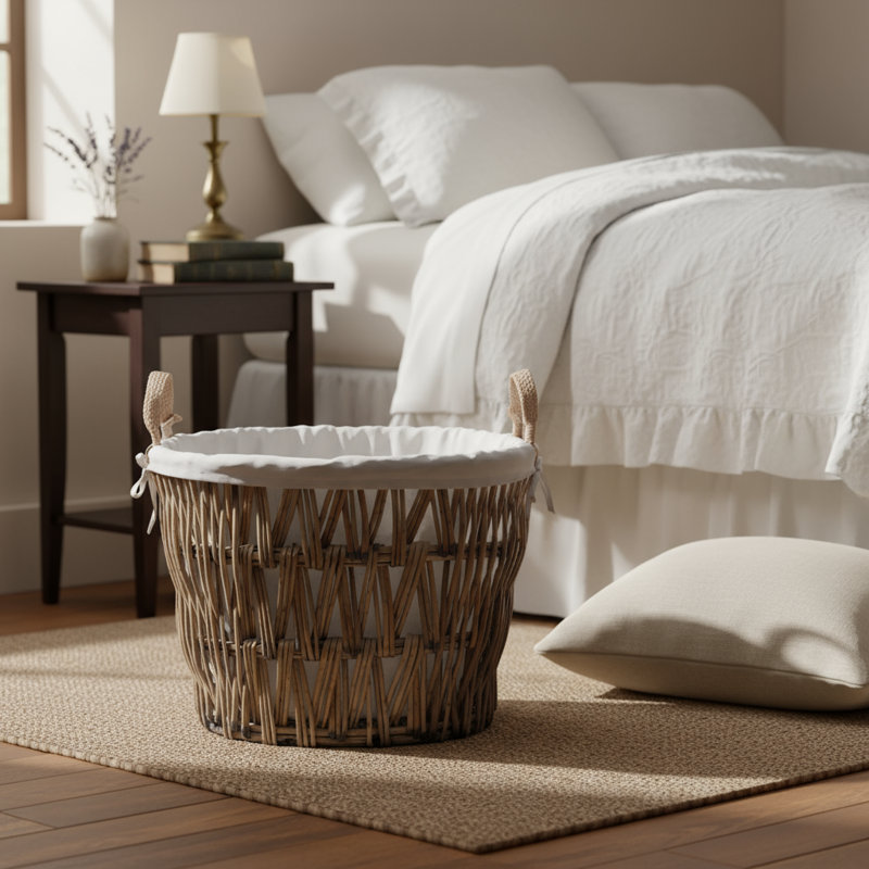 Green Wicker Decorative Storage Basket with Handles – Woven Organizer for Functional Home Organization, Green