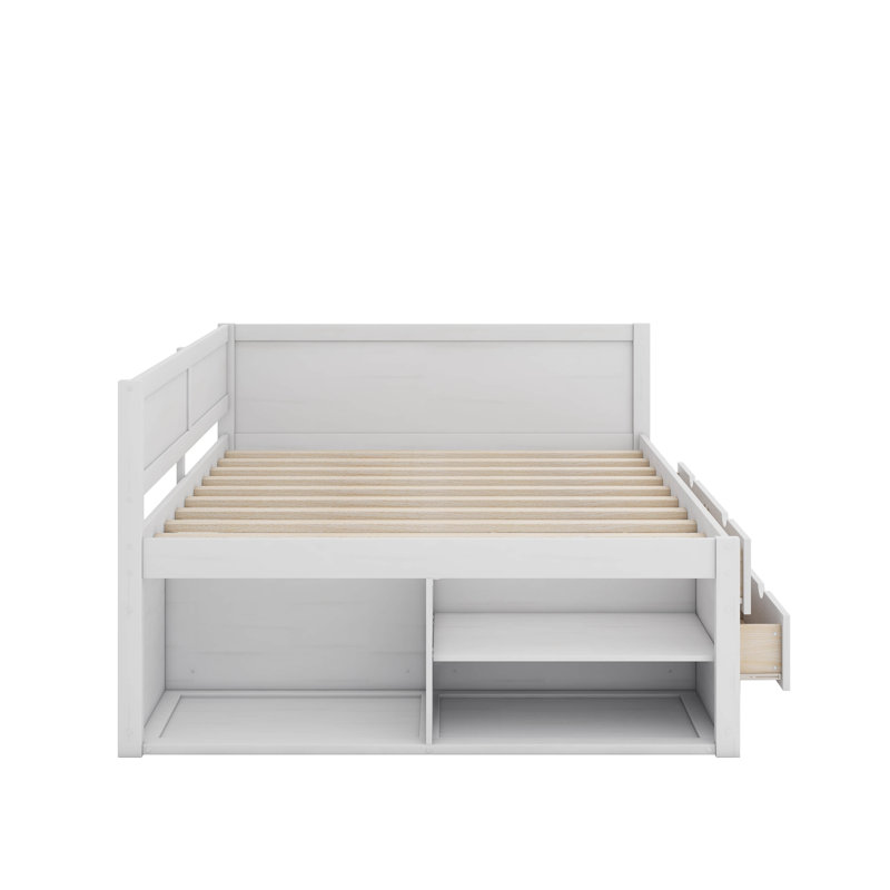 Full Size Daybed With Drawers And Shelves, White