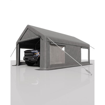 12x20ft Portable Carport with Removable Sidewalls -   200G PE Tarp Garage with Roll-Up Doors & Mesh Windows - Reinforced Steel Frame Carport Canopy for Cars. Trucks. Boats. Grey