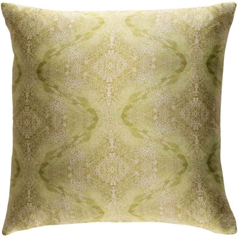 Kalos Damask Silk Throw Pillow, Neutral/Green, Pillow Cover Only - No Insert, 22"H x 22"W