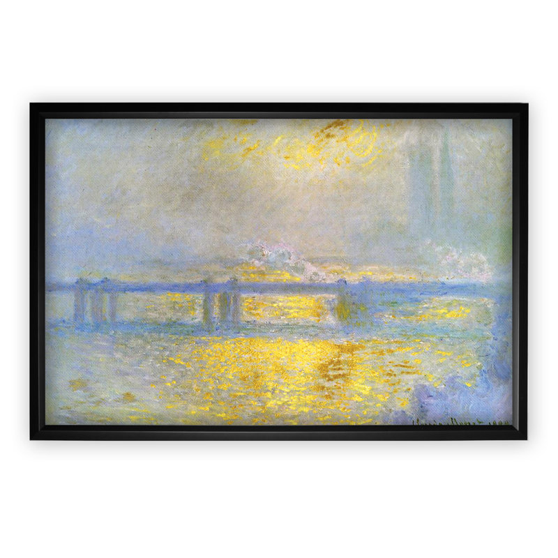 « rectangle » charing cross bridge» par claude monet, reproduction de peinture à l’huile, Cadre noir, Blanc mat
