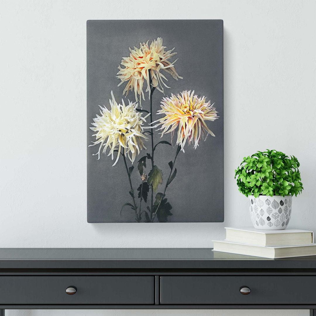Three Chrysanthemums by Ogawa Kazumasa - Wrapped Canvas