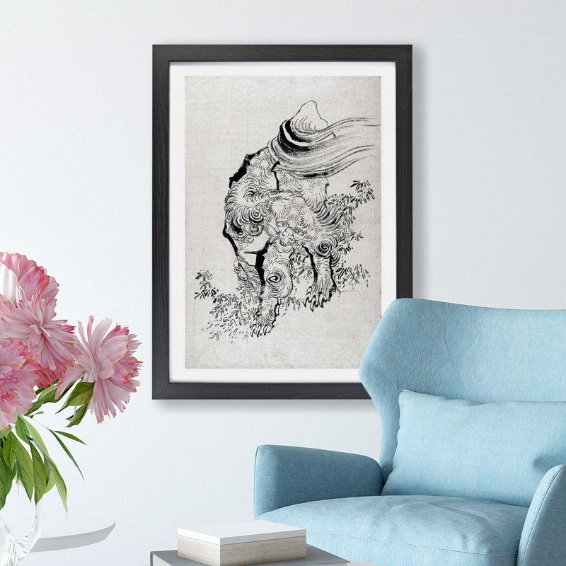 Mythical Creature by Katsushika Hokusai - Single Picture Frame Painting, 45cm H x 63cm W x 2cm D, Black
