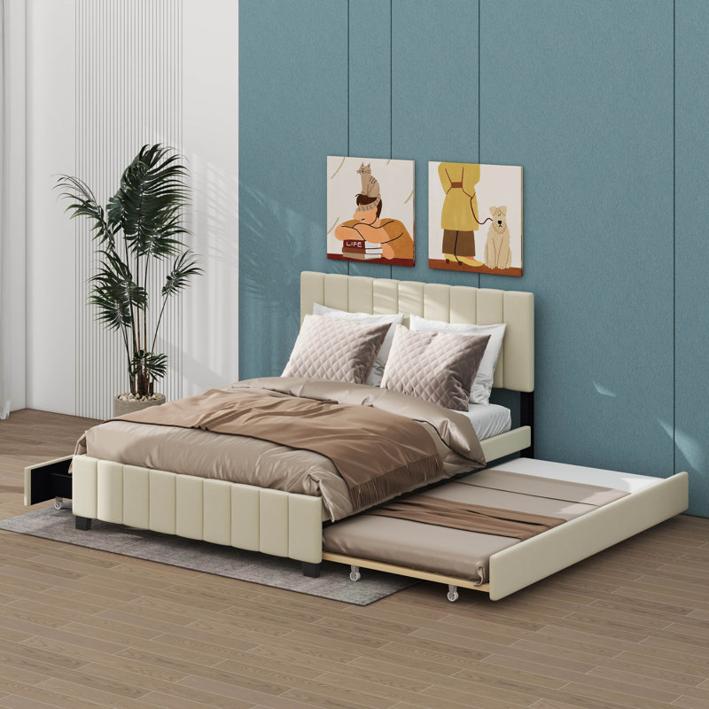 Lit plateforme tapissier Keyon, Beige